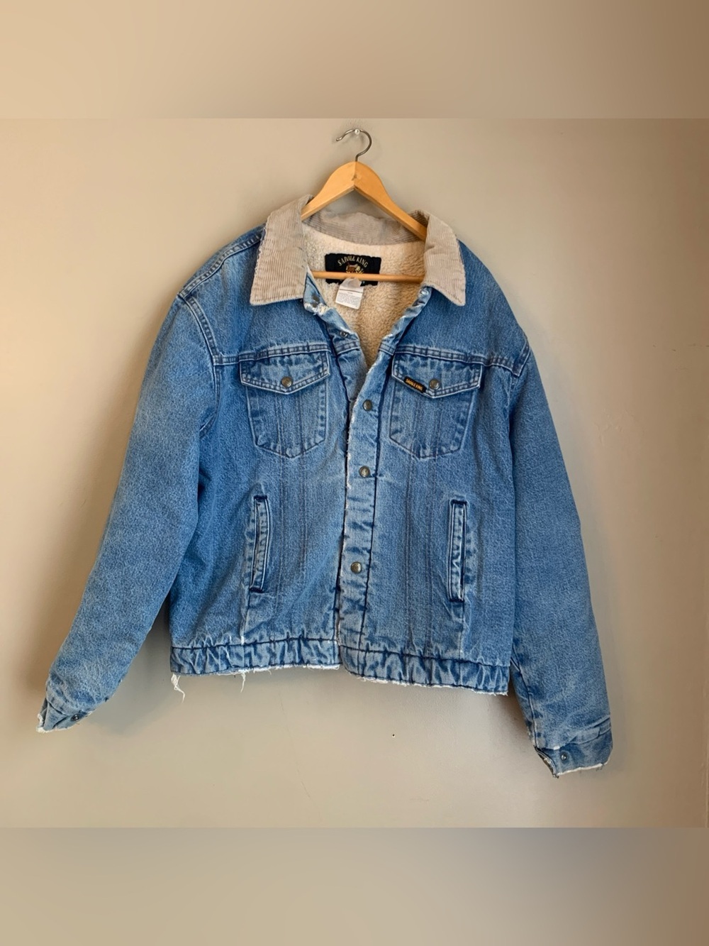 VTG SADDLE KING Western Sherpa Cowboy Denim Jean Jacket Pit To Pit 26 xl/l?